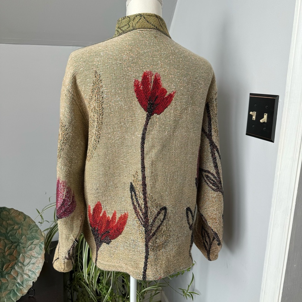 Vintage 90s Tapestry Jacket Floral Paisley Pattern Sugar Street Weavers Large - Picture 2 of 10